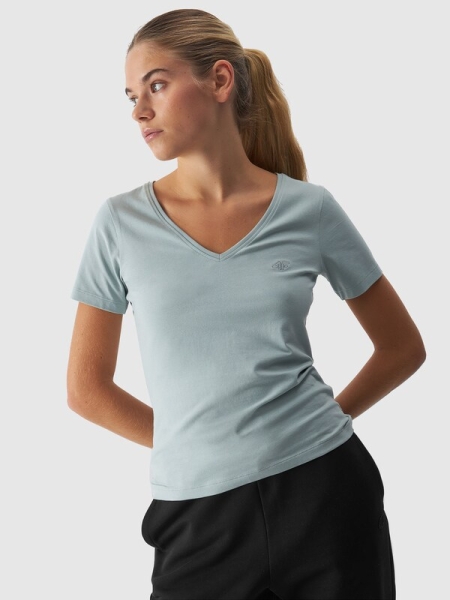 T-shirt com Decote em V para Mulher - Turquesa - 4FWAW24TTSHF1649   	