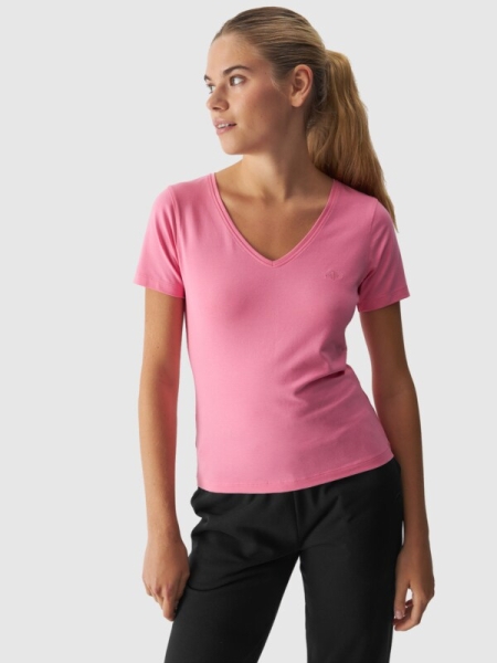 T-shirt com Decote em V para Mulher - Cor-de-Rosa - 4FWAW24TTSHF1649   	
