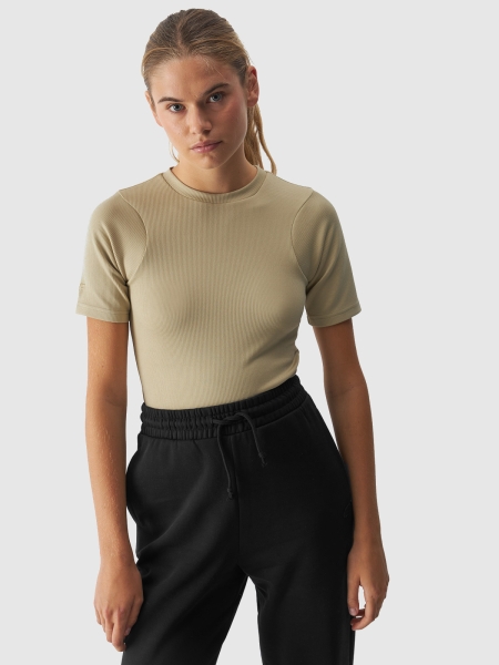 T-shirt slim crop-top lisa para mulher - caqui 4FWAW24TTSHF1806 olive/khaki