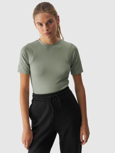 T-shirt slim crop-top lisa para mulher - caqui 4FWAW24TTSHF1806 olive/khaki