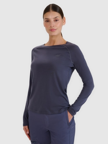 Manga comprida de trekking de secagem rápida com lã Merino para mulher - cinzento 4FWSS25TFLOF332 cinzento