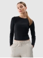 Manga comprida para mulher para ioga com recorte nas costas - preto 4FWSS25TFLOF403 preto