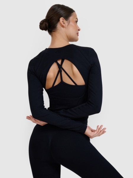 Manga comprida para mulher para ioga com recorte nas costas - preto 4FWSS25TFLOF403 preto