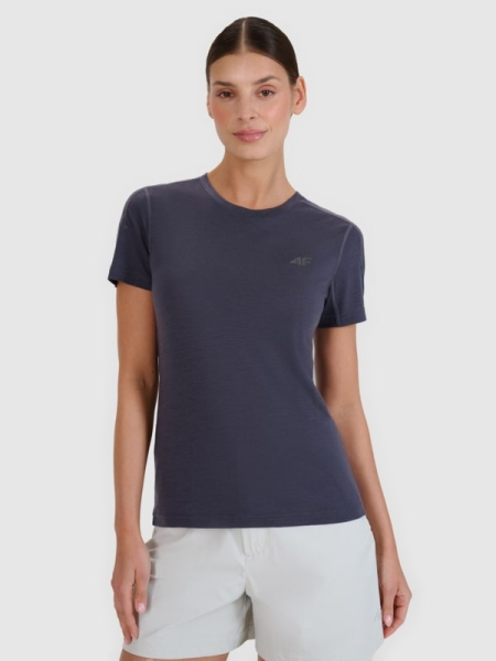 T-shirt de trekking para mulher em lã Merino - cinzenta 4FWSS25TFTSF1269 cinzenta