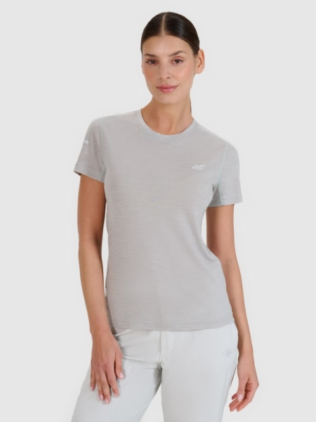 T-shirt de trekking para mulher com lã Merino - Cinzento 4FWSS25TFTSF1269 cinzento