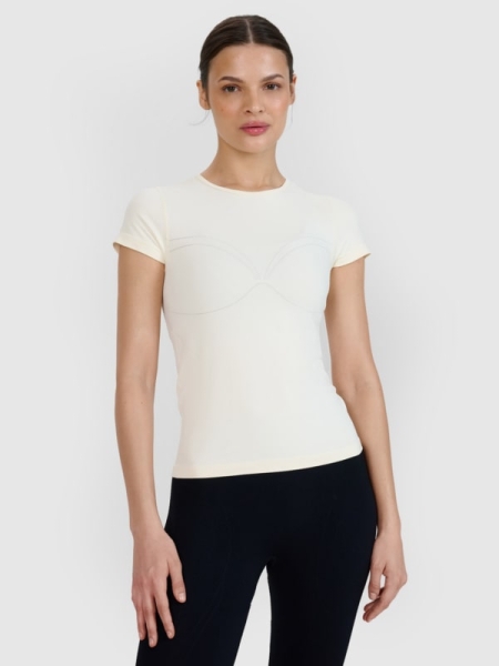 T-shirt de ioga de secagem rápida para mulher - branca 4FWSS25TFTSF1270 Branco