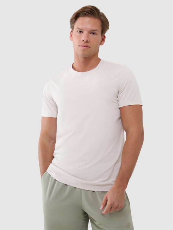 T-shirt de treino regular de secagem rápida para homem - bege 4FWSS25TFTSM1215 Bege