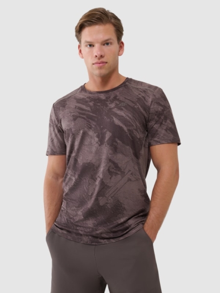 T-shirt de treino regular de secagem rápida para homem - brązowa 4FWSS25TFTSM1216 castanho
