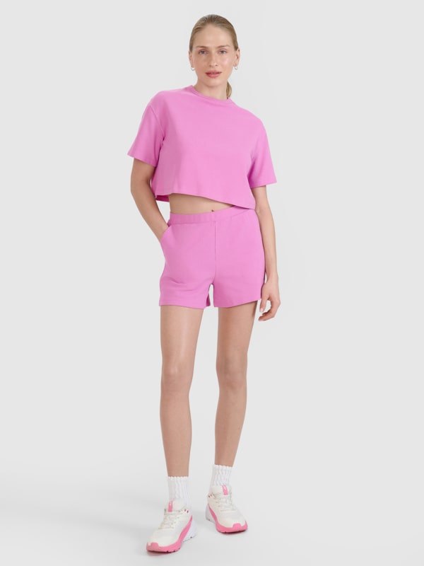 Calções de Malha Waffle para Mulher - Cor-de-Rosa - 4FWSS25TSHOF531 