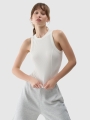 Top feminino em malha canelada fina - branco 4FWSS25TSLEF119 Branco