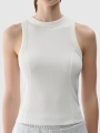 Top feminino em malha canelada fina - branco 4FWSS25TSLEF119 Branco