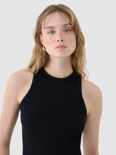 Top feminino em malha canelada fina - preto 4FWSS25TSLEF119 preto