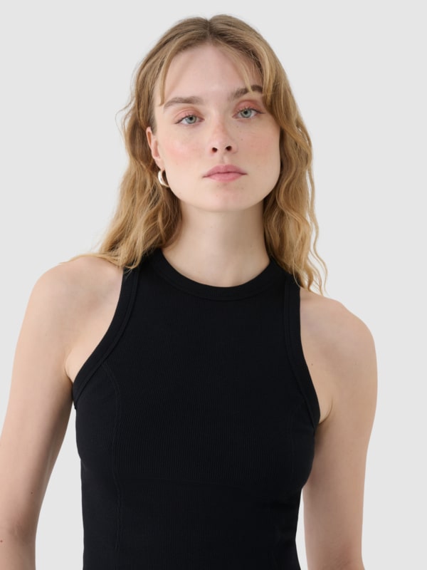 Top feminino em malha canelada fina - preto 4FWSS25TSLEF119 preto