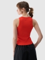 Top feminino em malha canelada fina - vermelho 4FWSS25TSLEF119 Vermelho