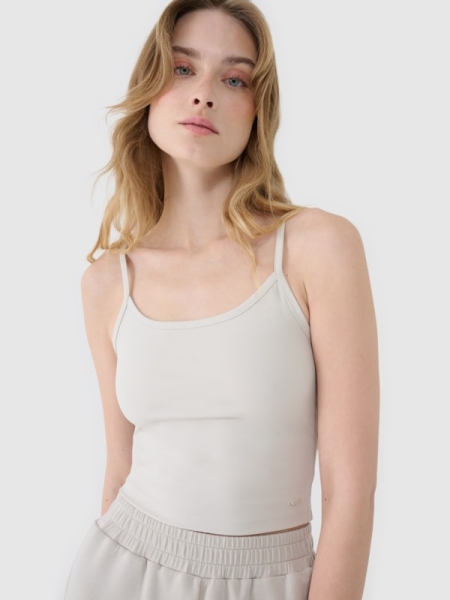 Top cropped fino para mulher - bege 4FWSS25TSLEF127 Bege