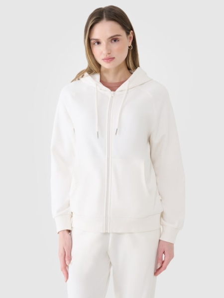 Sweatshirt com capuz e fecho de correr para mulher - Branco 4FWSS25TSWSF1541 Branco