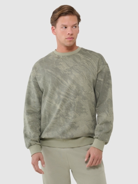 Sweatshirt sem capuz para homem - caqui 4FWSS25TSWSM1582 olive/khaki