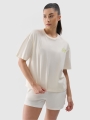 T-shirt normal feminina com estampado - branco 4FWSS25TTSHF1967 Branco