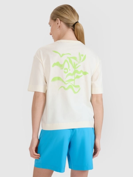 T-shirt normal feminina com estampado - branco 4FWSS25TTSHF1967 Branco