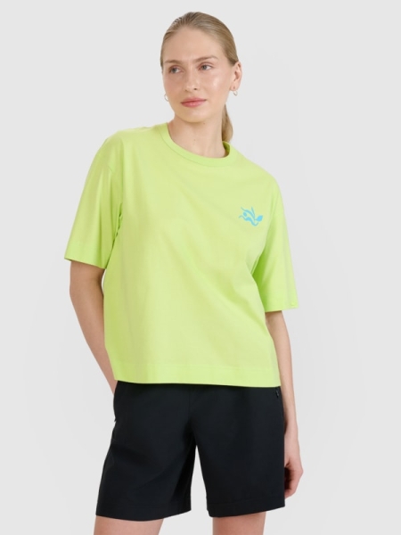 T-shirt normal feminina com estampado - verde 4FWSS25TTSHF1967 Verde