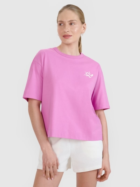 T-shirt normal feminina com estampado - rosa 4FWSS25TTSHF1967 rosa