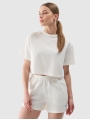 T-shirt de malha waffle com corte no topo - branca 4FWSS25TTSHF1977 Branco