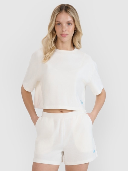 T-shirt de malha waffle com corte no topo - branca 4FWSS25TTSHF1977 Branco