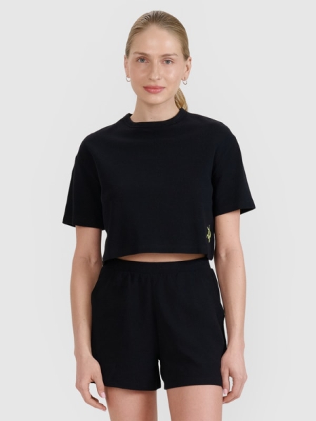 T-shirt de malha waffle com corte no topo - preto 4FWSS25TTSHF1977 preto