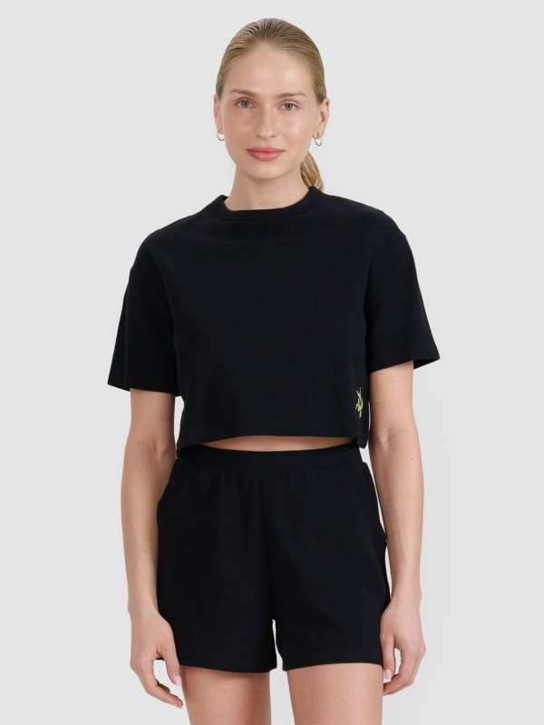 T-shirt de malha waffle com corte no topo - preto 4FWSS25TTSHF1977 preto