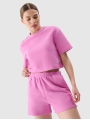 T-shirt feminina em malha waffle com corte no topo - rosa 4FWSS25TTSHF1977 rosa