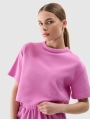 T-shirt feminina em malha waffle com corte no topo - rosa 4FWSS25TTSHF1977 rosa