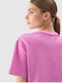 T-shirt feminina em malha waffle com corte no topo - rosa 4FWSS25TTSHF1977 rosa