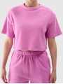 T-shirt feminina em malha waffle com corte no topo - rosa 4FWSS25TTSHF1977 rosa