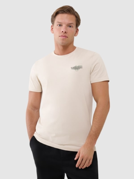 T-shirt normal de homem com estampado - bege 4FWSS25TTSHM1974 Bege