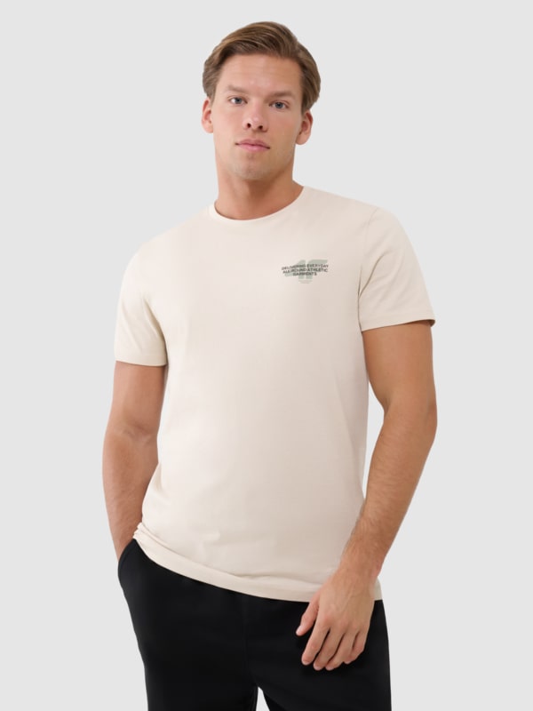 T-shirt normal de homem com estampado - bege 4FWSS25TTSHM1974 Bege