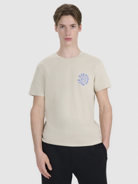 T-shirt normal de homem com estampado - bege 4FWSS25TTSHM1980 Bege