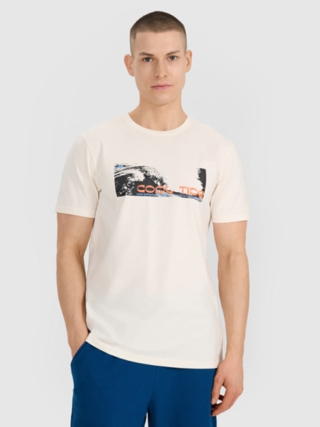 T-shirt normal de homem com estampado - branco 4FWSS25TTSHM2030 Branco