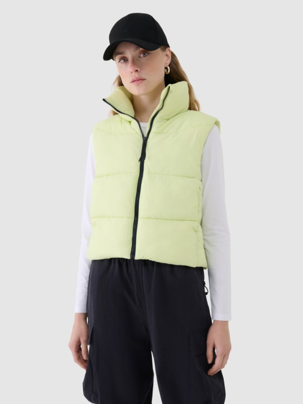 Colete com Enchimento de Penas Sintético Para Mulher - Verde - 4FWSS25TVJAF182
